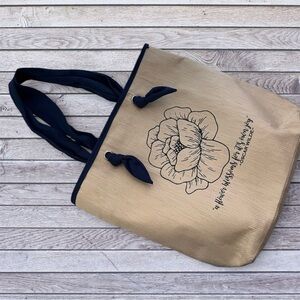 Canvas Floral Tote Bag with Navy Accents